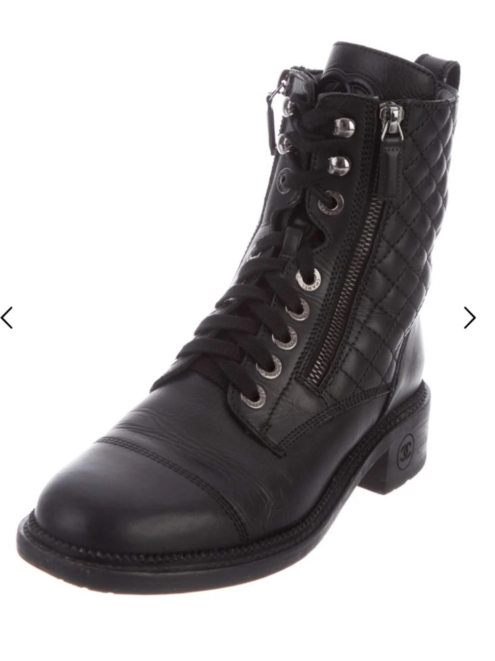 CHANEL Quilted Black Leather Lace-Up Combat Boot  Size 8